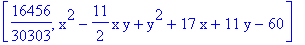 [16456/30303, x^2-11/2*x*y+y^2+17*x+11*y-60]